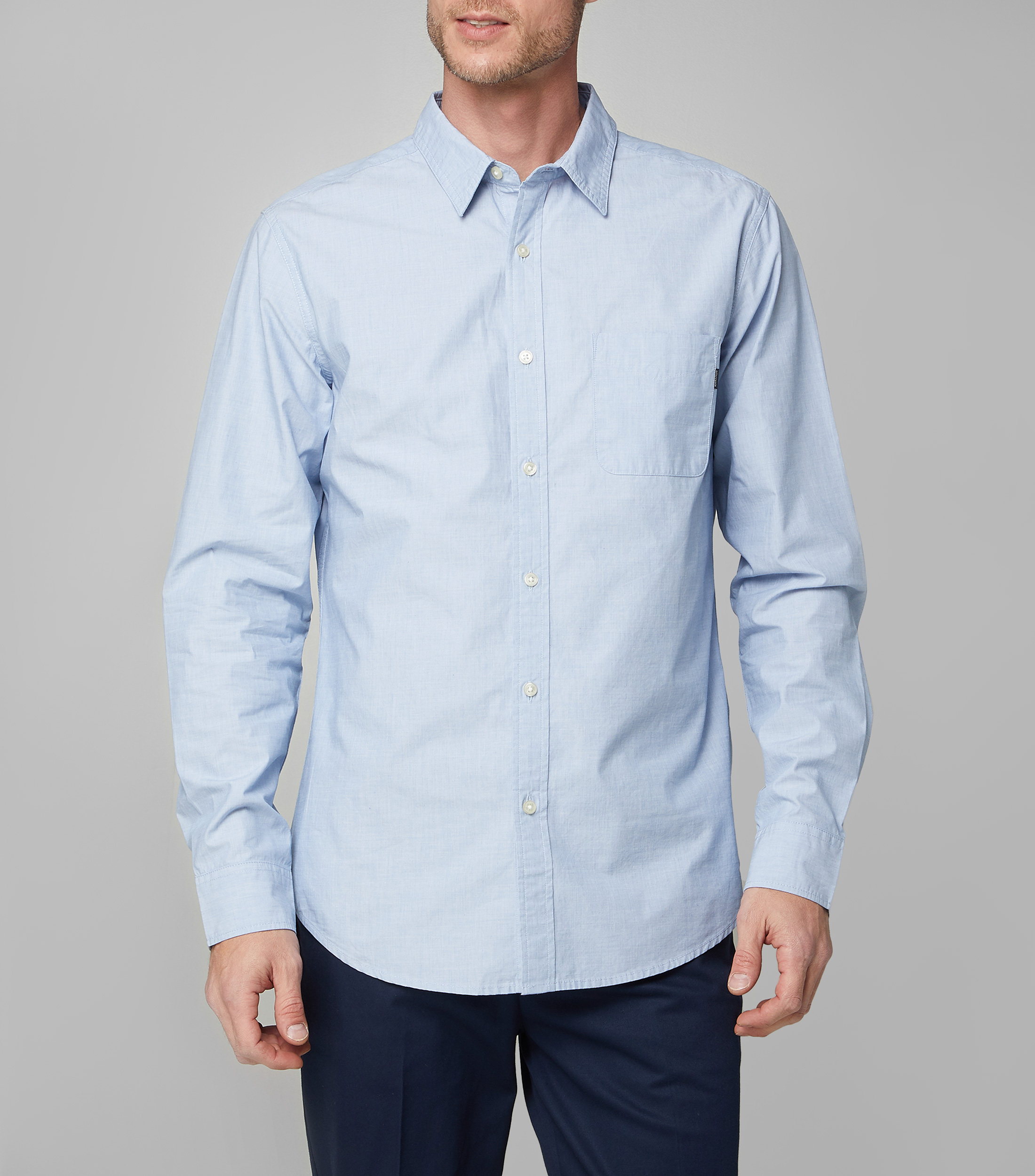 Camisa lisa manga larga Hombre